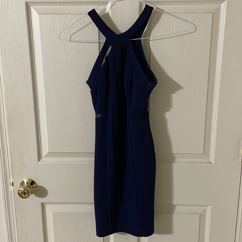 B. Darlin cute navy cocktail dress size 1/2 lace cut outs at waist and neckline